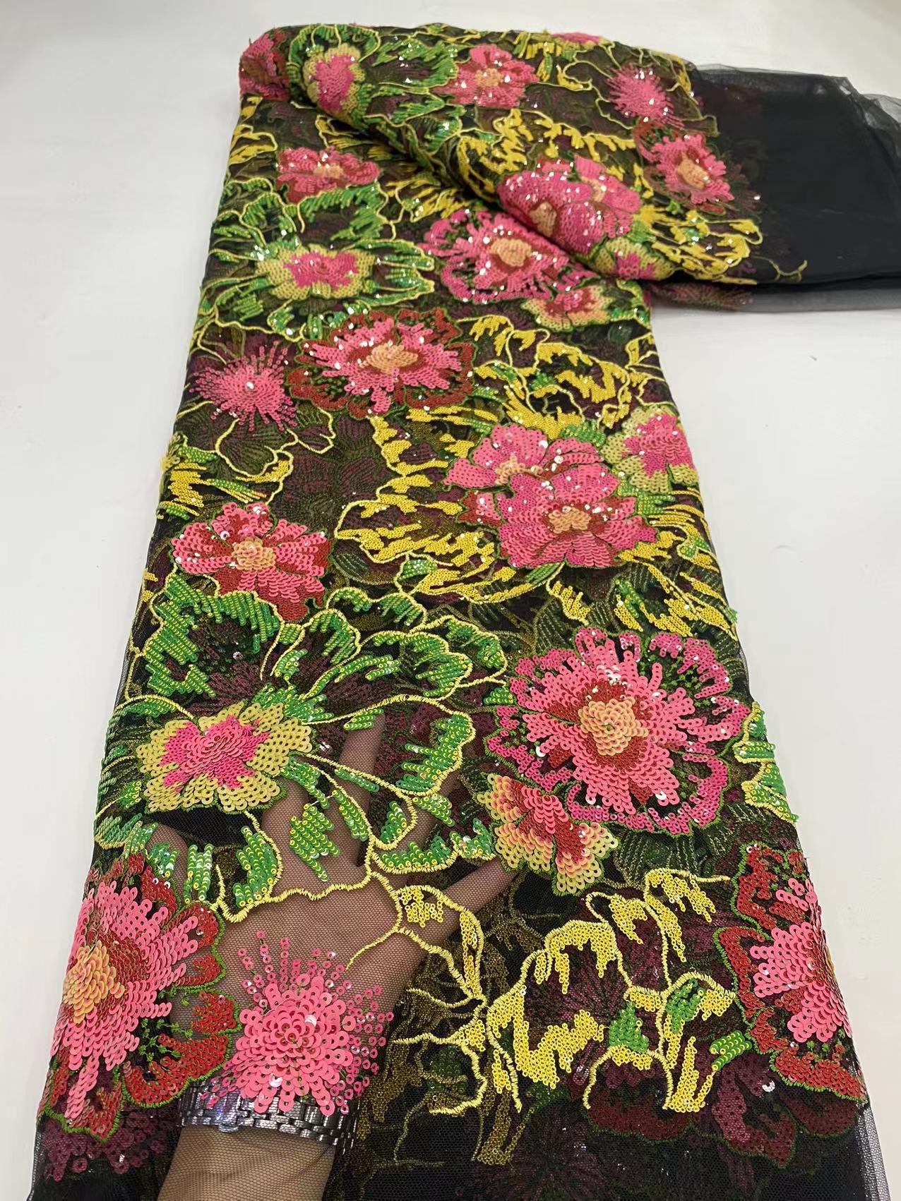 Lentejuelas encaje africano tul bordado Malla tela para la boda noche fiesta ropa lentejuelas encaje jx2659