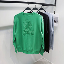 原创设计男装小熊刺绣纯棉350克毛圈布圆领卫衣韩版男式潮流潮牌