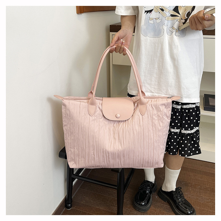 Wrinkled Nylon Handheld Travel Bag Women Large Capacity Single Shoulder Luggage Tote Lightweight Short Trip Business Trip Fitness Storage Bag