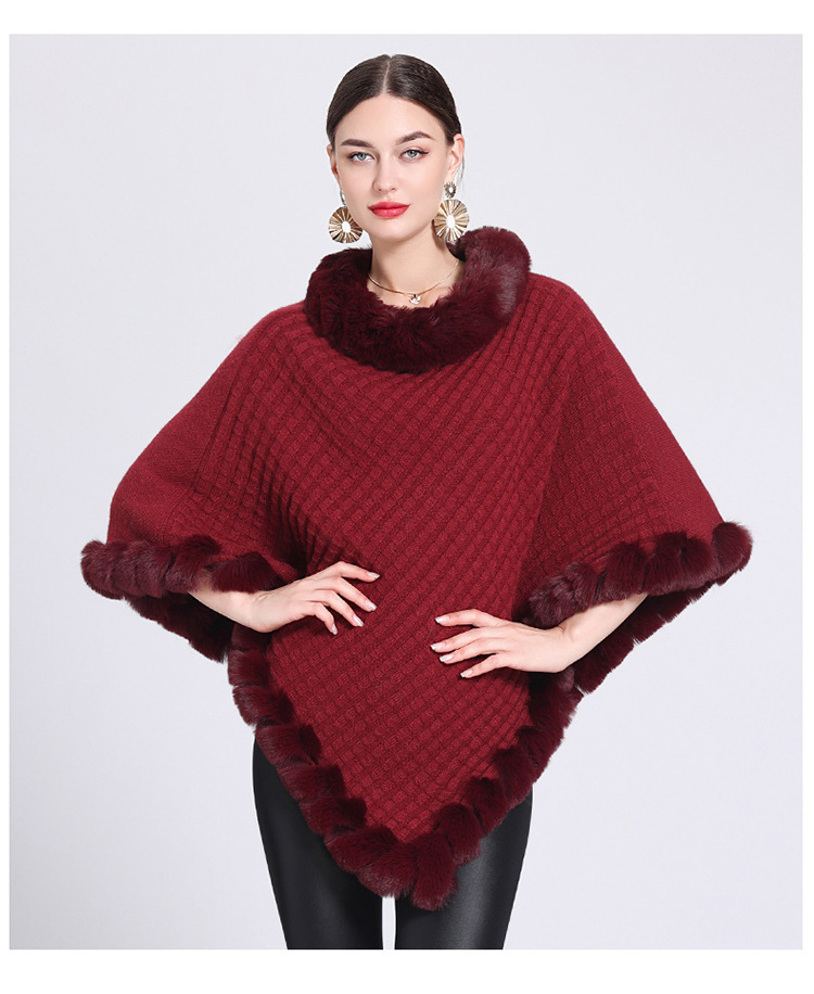Pelzkragen Cape Cape Damen Strickpullover Pullover Cape Mantel_voghion.com
