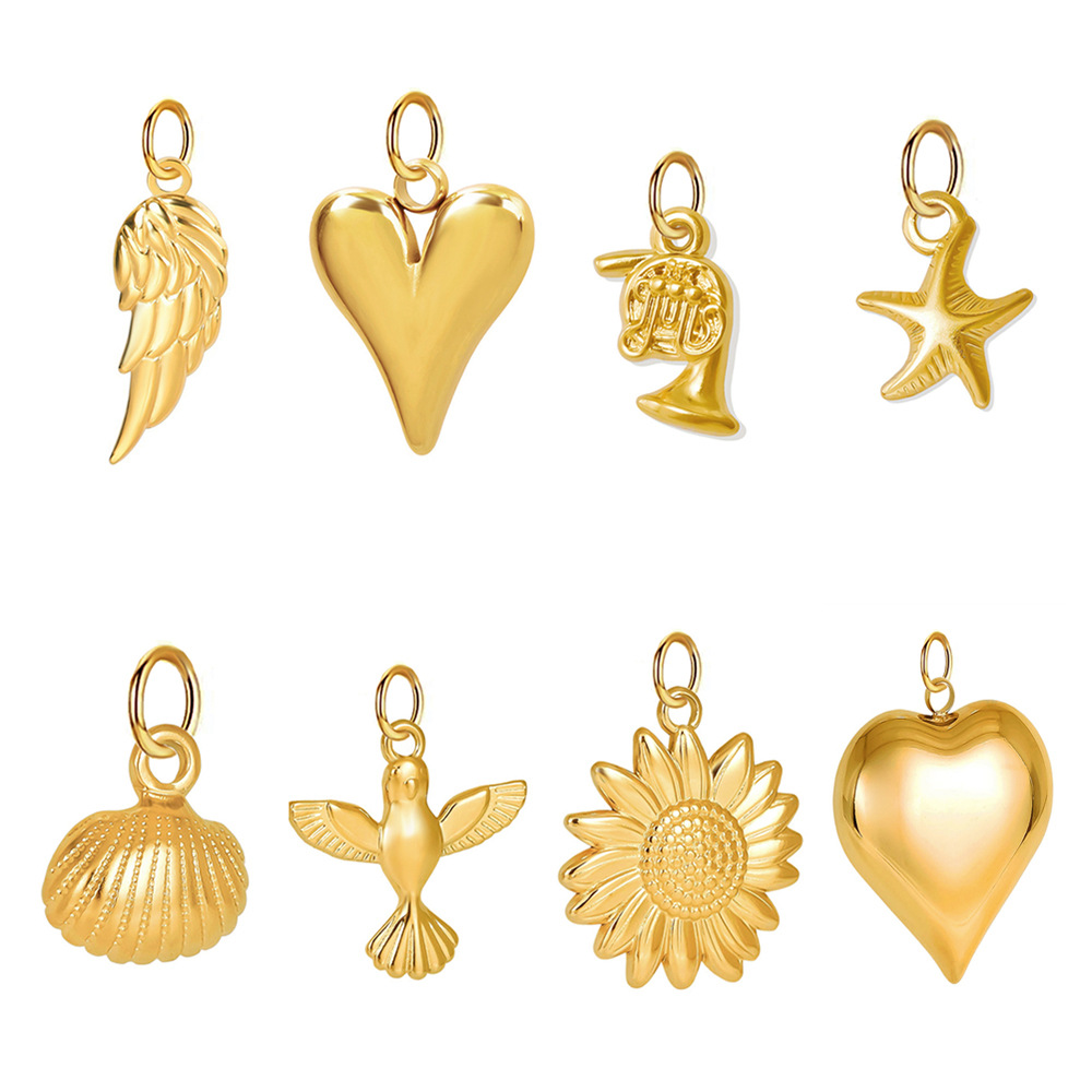 DIY Jewelry Accessories Classification 1 Piece 304 Stainless Steel PVD Coated 18K Gold Real Gold Plated Heart Shape Dragonfly Shell Polished Pendant Chain DIY Jewelry Accessories