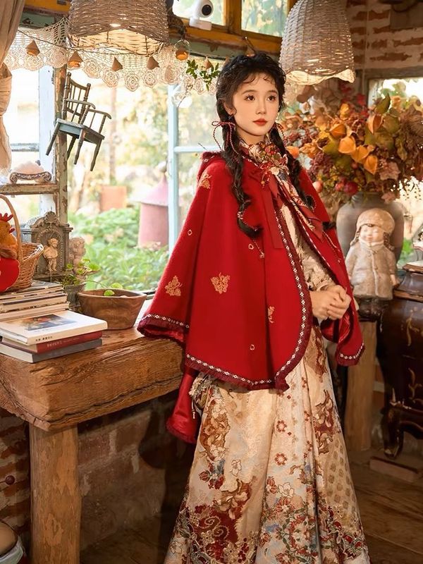 十三余小豆蔻儿[红榴秋焰]民族风绣花马甲上衣破裙汉服成人女款冬|undefined