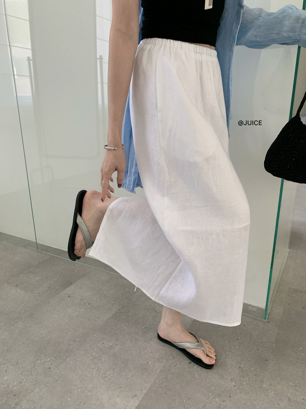 Chân váy linen cạp chun chữ A dáng dài nữ phong cách tối giản — màu đen, Xanh đen, Xanh nước biển, Màu cà phê chi tiết 9