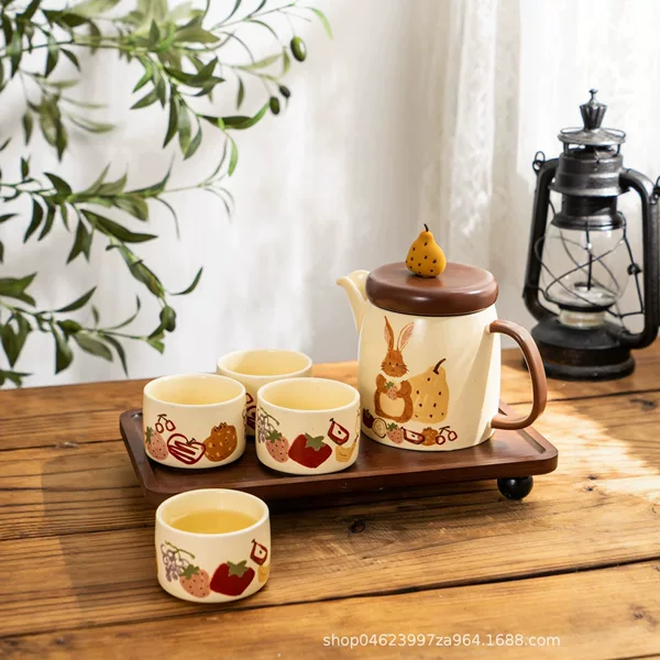 Retro Graffiti Fruit Rabbit Tea Set 2026 New Model Teapot Birthday Gift for Women Housewarming Gift Souvenir