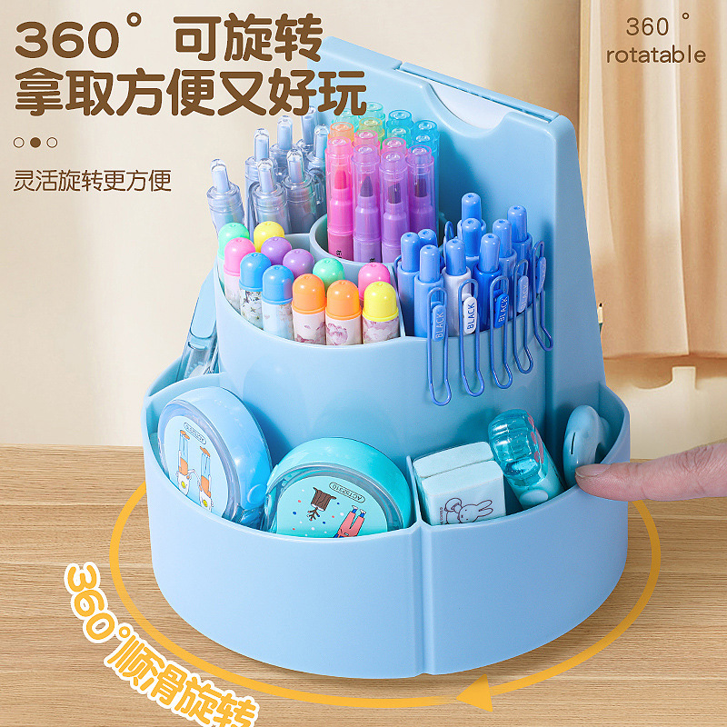 360度自己規律タイムレコーダー回転ペンホルダー大容量学生デスクトップ多機能収納ペンボックス子供用|undefined