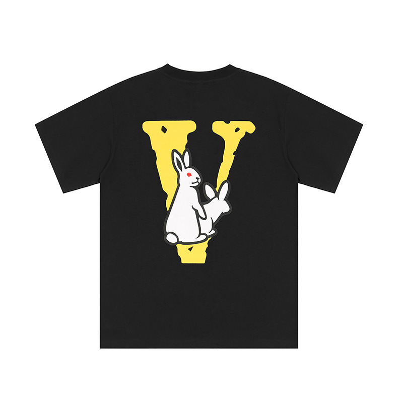 Vlone Summer Couple Yellow Bunny Personalized Printing Popular Short-Sleeved European and American Street Fashion Brand T-Shirt Factory Wholesale