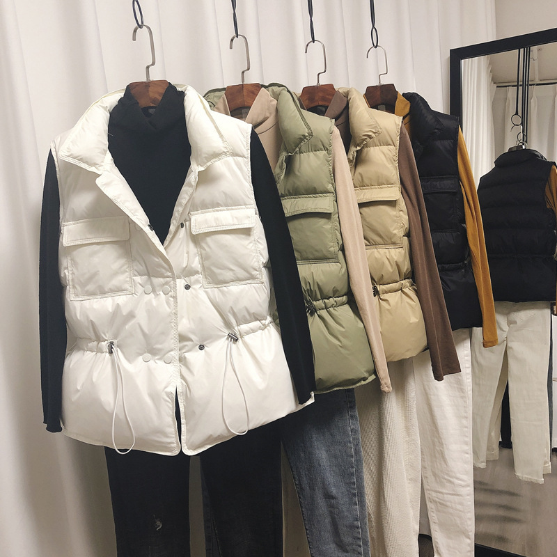 Women's Light Down Vest Short Waist Slimming Korean Style White Duck Down Women's Spring and Autumn Casual Stand Collar Vest