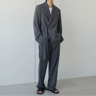 MYQ韩版腰带西装男套装宽松休闲西服外套男潮流帅气痞帅男装