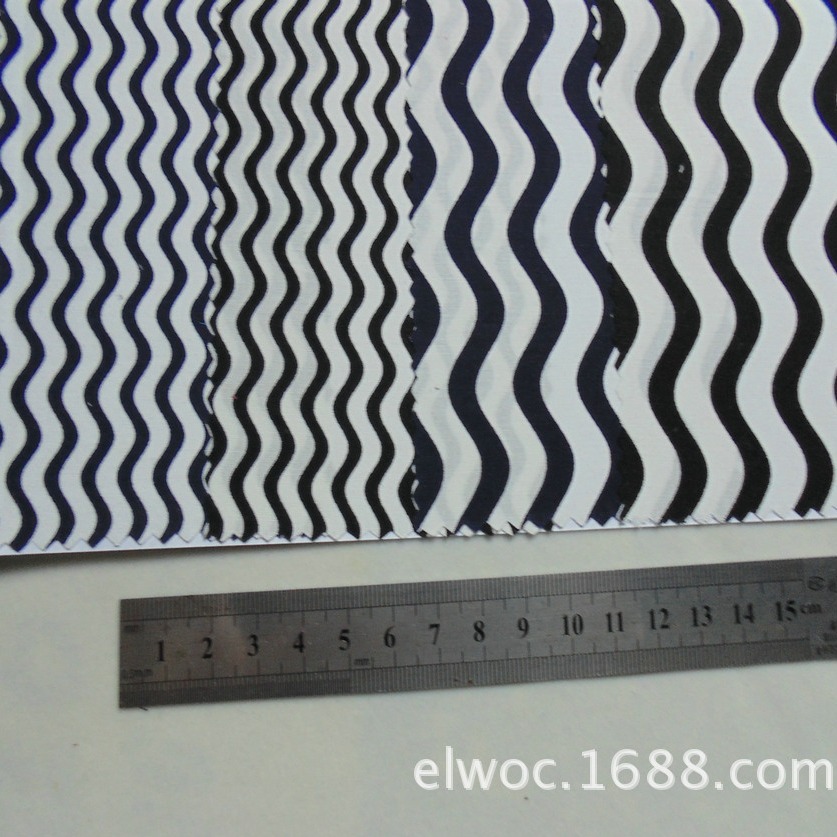 弯曲纹面料 棉布印花 波浪纹水波 布料家纺服饰料衣服布 S形2788
