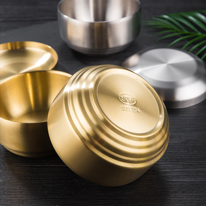 Korean double-layer golden children's soup bowl stainless steel for…