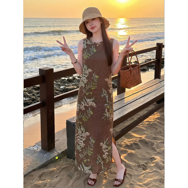 Elegant and stylish sleeveless casual dress for women, 2026 summer new model, loose-fitting and slimming printed tank dress Elegant and stylish sleeveless casual dress for women, 2026 summer new model, loose-fitting and slimming printed tank dress