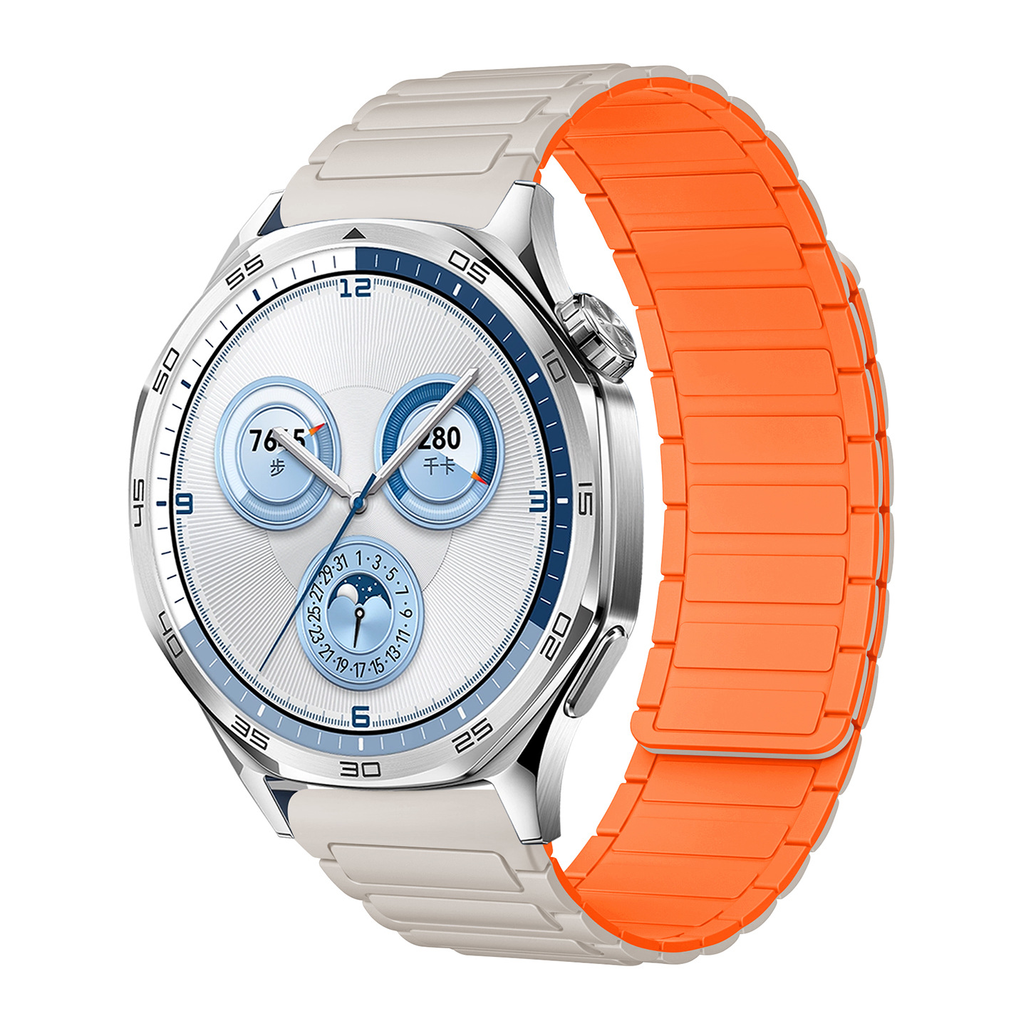 The watch4567 Armored I-shaped three-bead silicone magnetic watch strap is suitable for Huawei gt3, GT4 and GT5 watches undefined