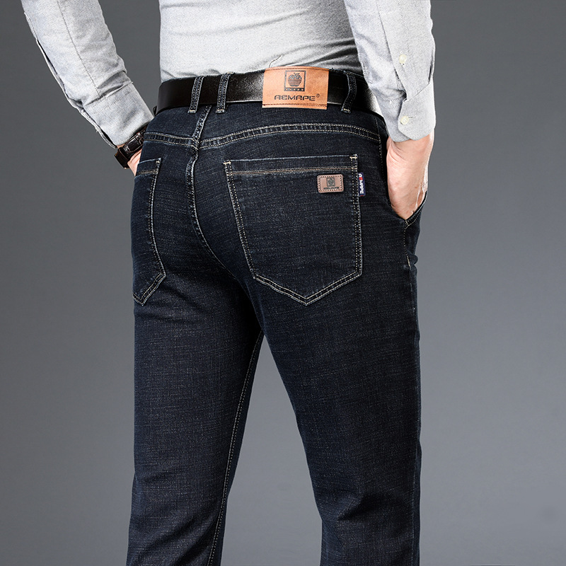 American Apple Men's Jeans genuine goods High Waist Straight Loose Elastic Middle-aged Business Casual Trousers Autumn and Winter