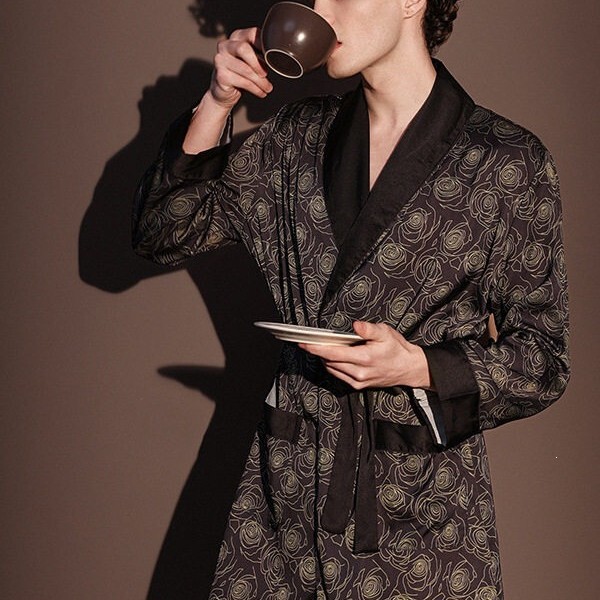 Comfortable Men's Nightgown, Spring and Autumn Style, Thin Ice Silk, Long, Sexy, with Ties, 2026 New Model, Home Wear, Plus Size