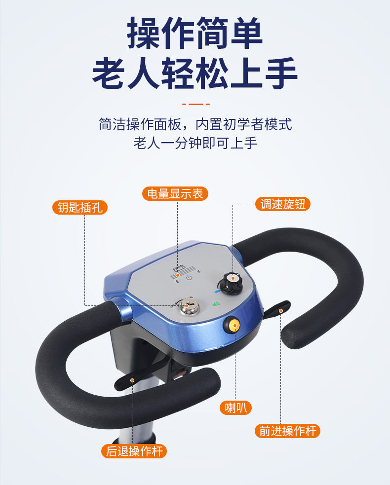 Jiankangshun Elderly Sedder Lightweight Folding Elderly Car Four-wheel Electric Vehicle Intelligent Moped Travel on the Plane