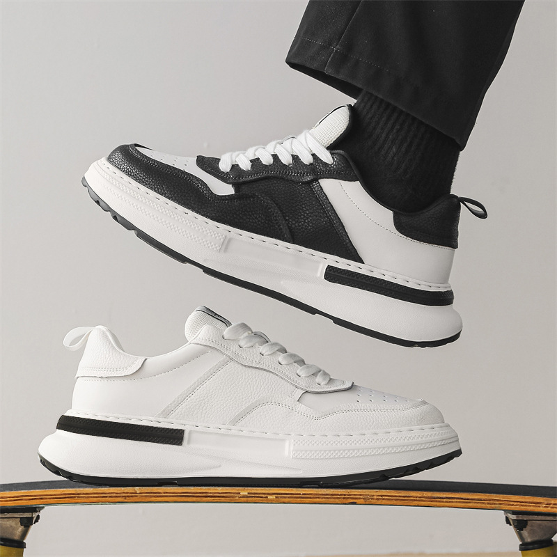 Men's Extra Large Size Sneakers 2024 Autum New Genuine Leather Casual Versatile Trendy Shoes Men's Thick-Soled Sports Dad Shoes