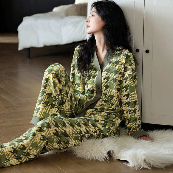Имитация хлопчатобумажной пижамы женский осенний новый кардиган с длинными рукавами свободный большой размер премиум-класса домашняя одежда женская одежда спот оптом
