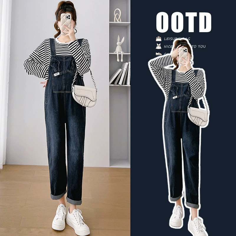 Реальный выстрел весной и осенью кролик уха джинсовая корейская версия ремня брюки в полоску