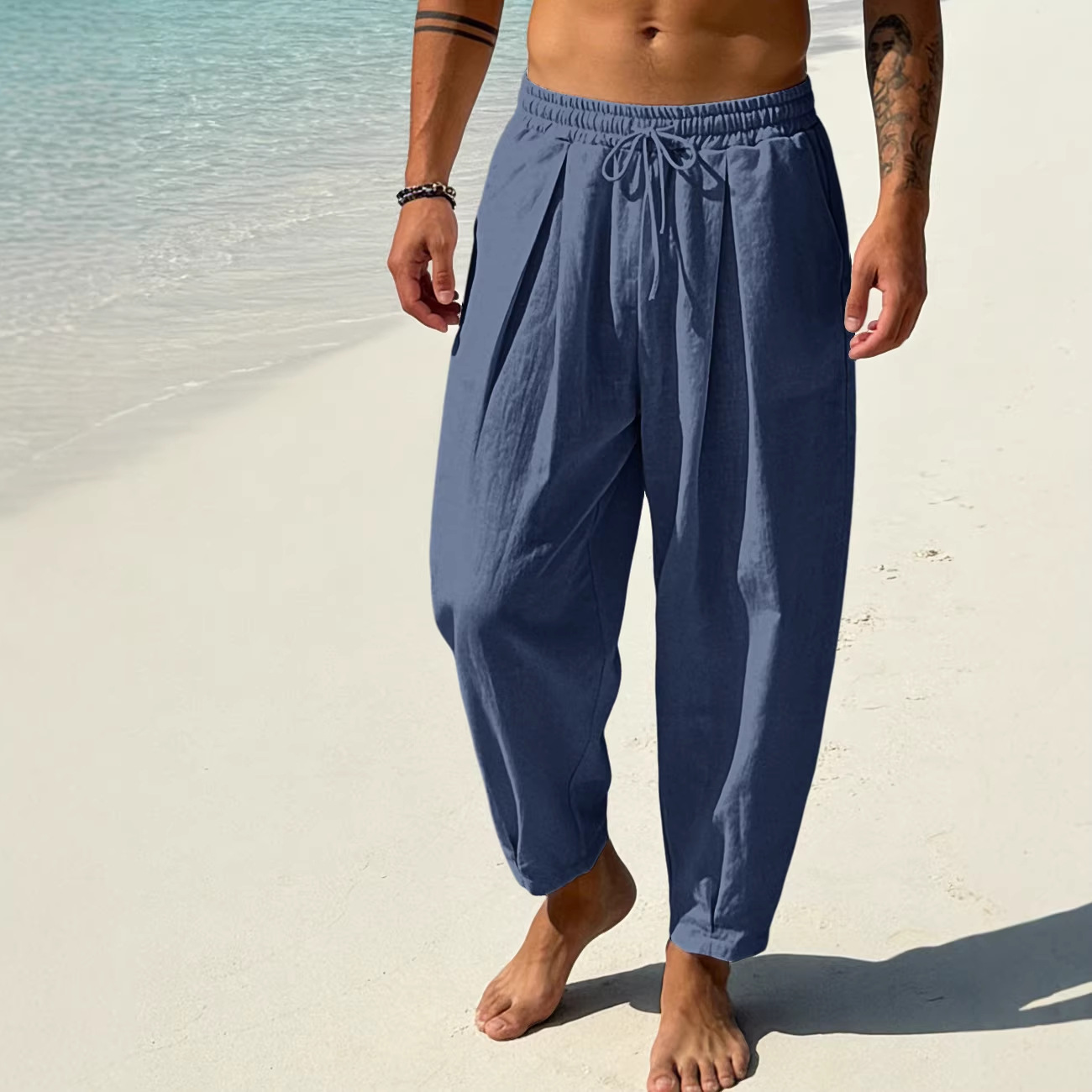 Europa y los Estados Unidos Amazon hombre de verano de color sólido algodón linterna pantalón de calzado grande relajado ocio comercio exterior pantalones casuales transfronterizos hombre