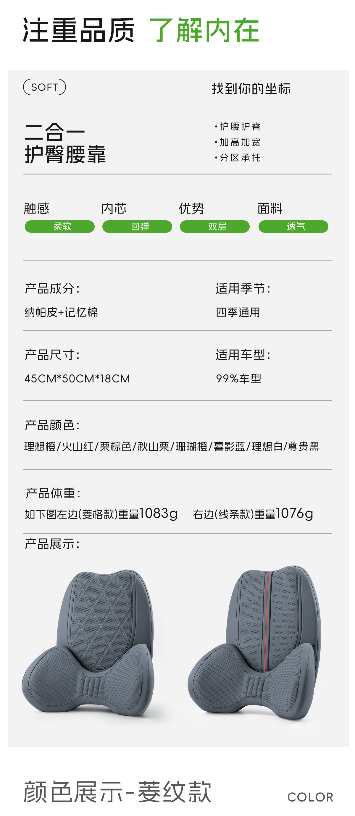 Cross-border new car lumbar support, made of perforated Nappa leather for breathability, with a removable hip pad, designed for long periods of sitting and providing back support