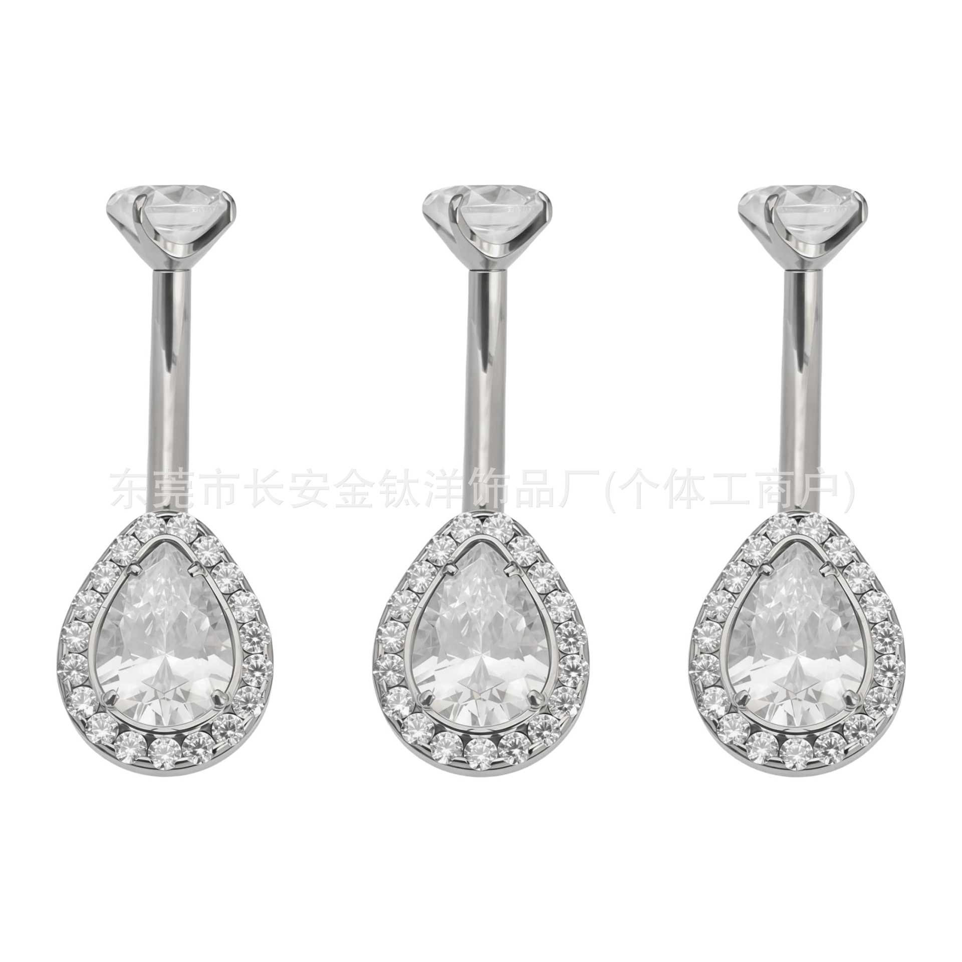 F136 Titanium Internal Thread Water Drop Full Diamond Zircon Navel Piercing Ring G23 Titanium Alloy Body Jewelry detail image 5