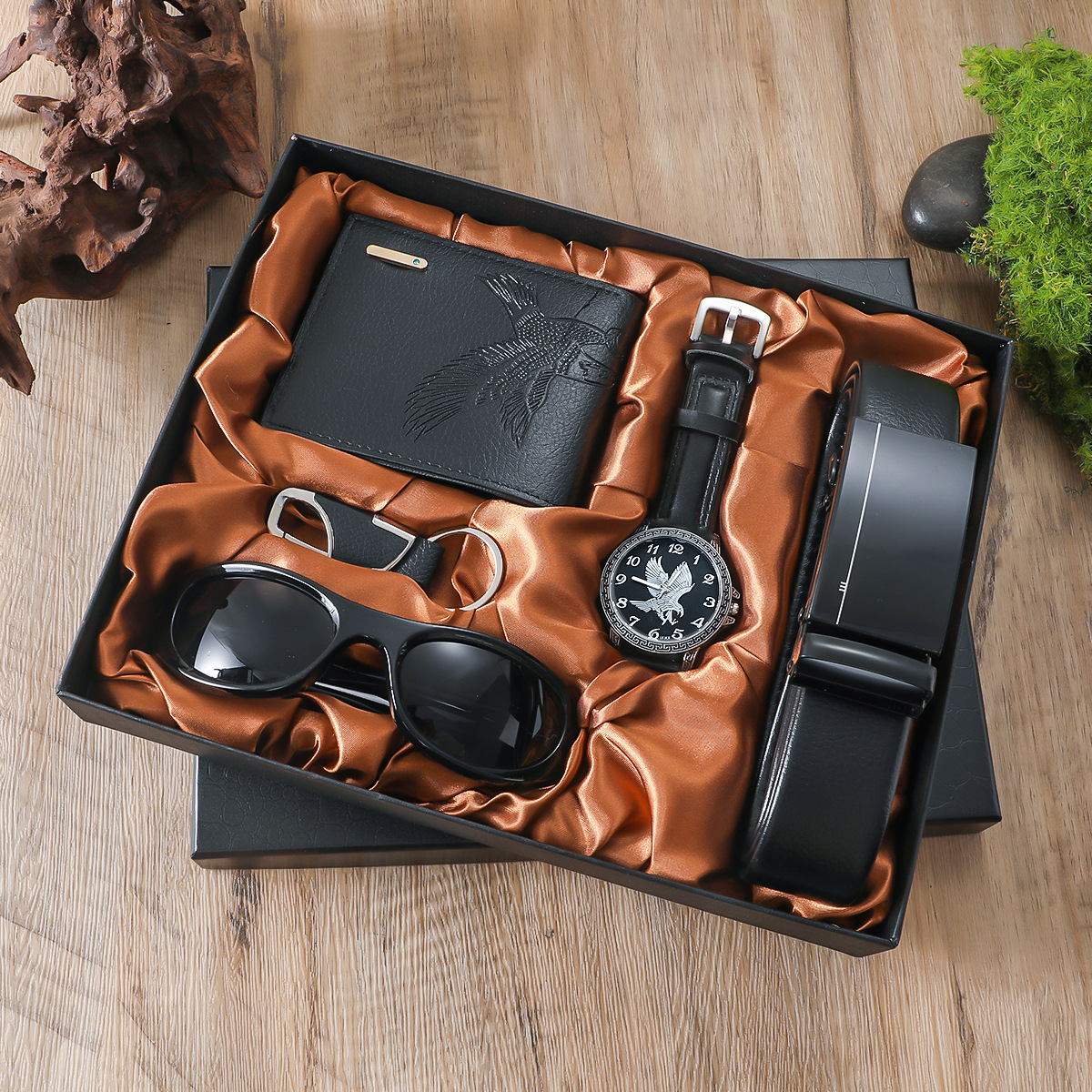 Regalo de los hombres traje embalaje exquisito reloj + cinturón creativo simple combinación suit-6pcs/Set