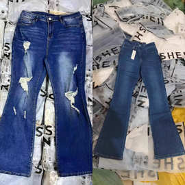 跨境外贸欧美shein女装牛仔裤高弹力直销工厂杂款尾货低价出口