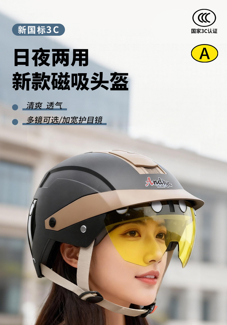 2026 New Magnetic Helmet for Electric Motorcycles, Summer Sun Protection Half Helmet, 3C Certified Safety Helmet for Men and Women