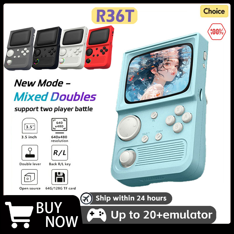 New R36T Classic Retro Handheld Game Console Double-Player Arcade 3.5inch Open-Source Handheld Nostalgic Game Console