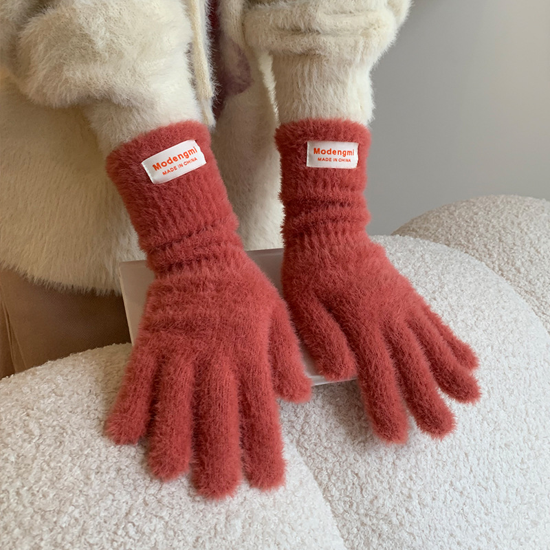 Japanese Cute Plush Gloves Women's Winter Warm Cold-proof Long Gloves Touch Screen Christmas Snow Atmosphere