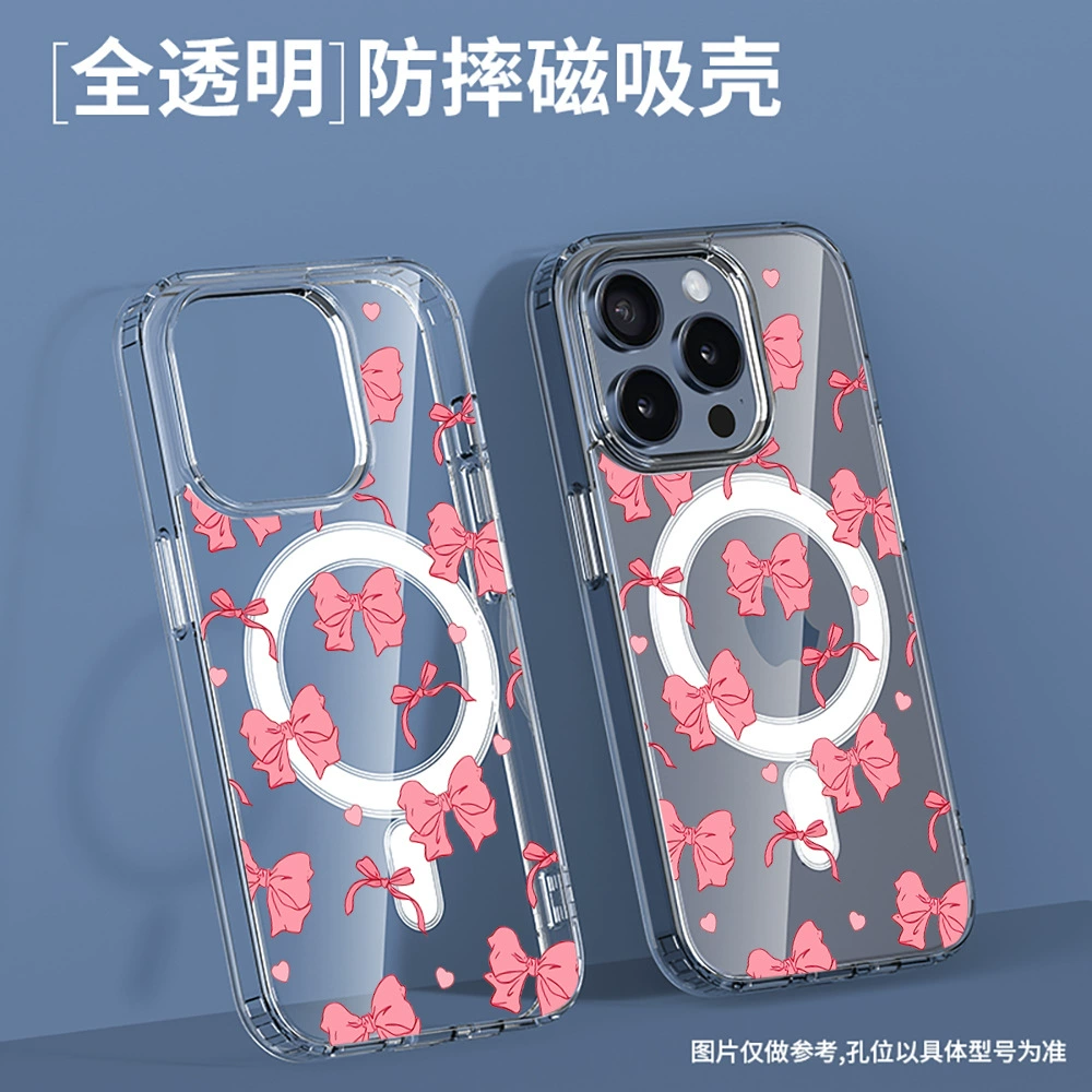 Apple, фуксия iPhone 15 с бантном, чехол для телефона, прозрачный защитный чехол, 15promax, iPhone