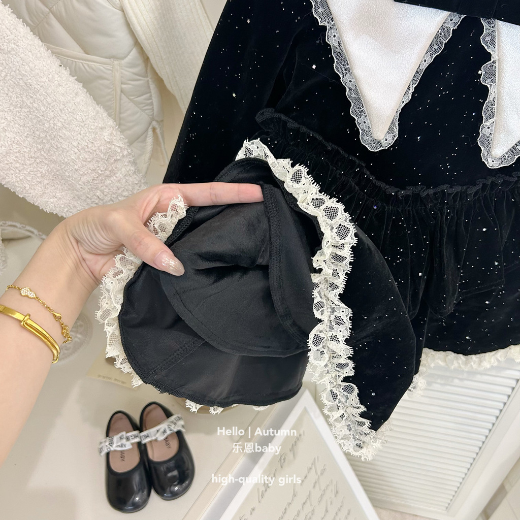 [Ropa infantil de Leen] Niñas de invierno con seda de seda de palacio de seda de seda de