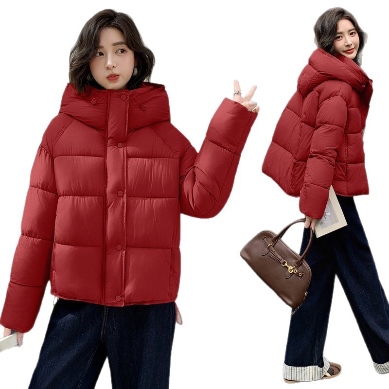 Puff glutinoso suave corto encapuchado abrigo de algodón mujer invierno nuevo suelto y delgado pequeño pan ropa de moda image 6