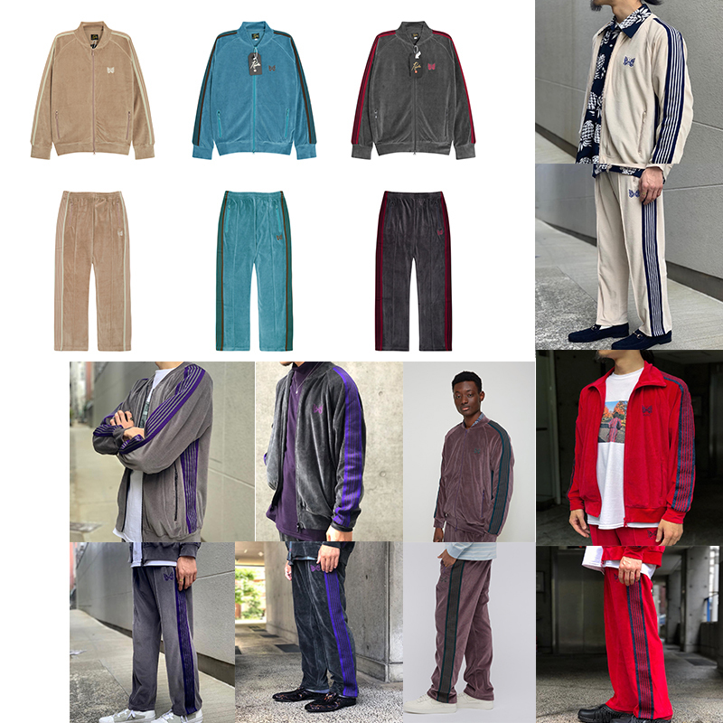 Needles track Butterfly Japanese Trendy Sport Velvet Casual Loose Men's and Women's Coat Zipper Jacket