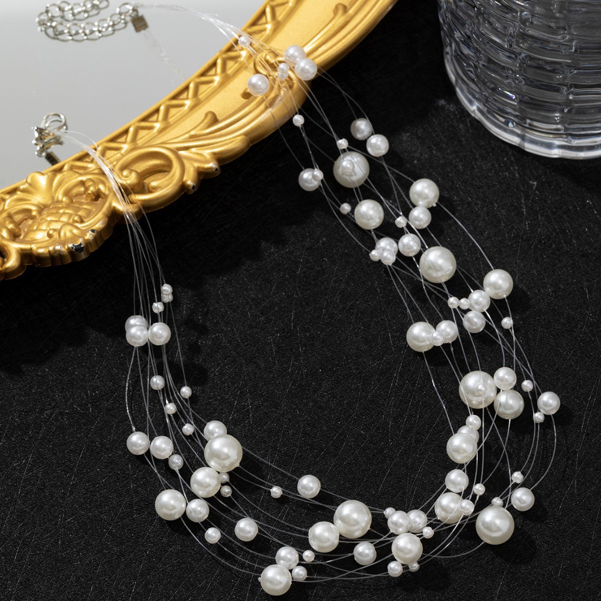 Collier ras du cou à plusieurs rangs de perles fantaisie, style pêche, pour femme et mariée_voghion.com