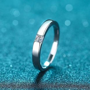 S925 Sterling Silver 30 T-Shaped Princess Square Mosan Diamond Ring Men's Simple Knot Proposal Platinum Gold Ring Cross-border in stock