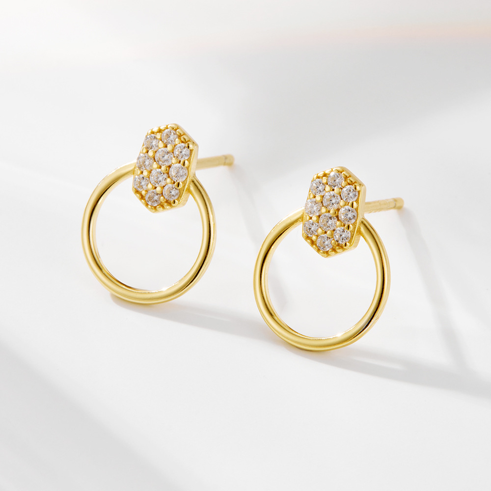 Pendientes de diamantes con círculos geométricos simples para mujer s925 plata de ley moda europea y americana, pendientes de lujo ligero, sentido de alta gama