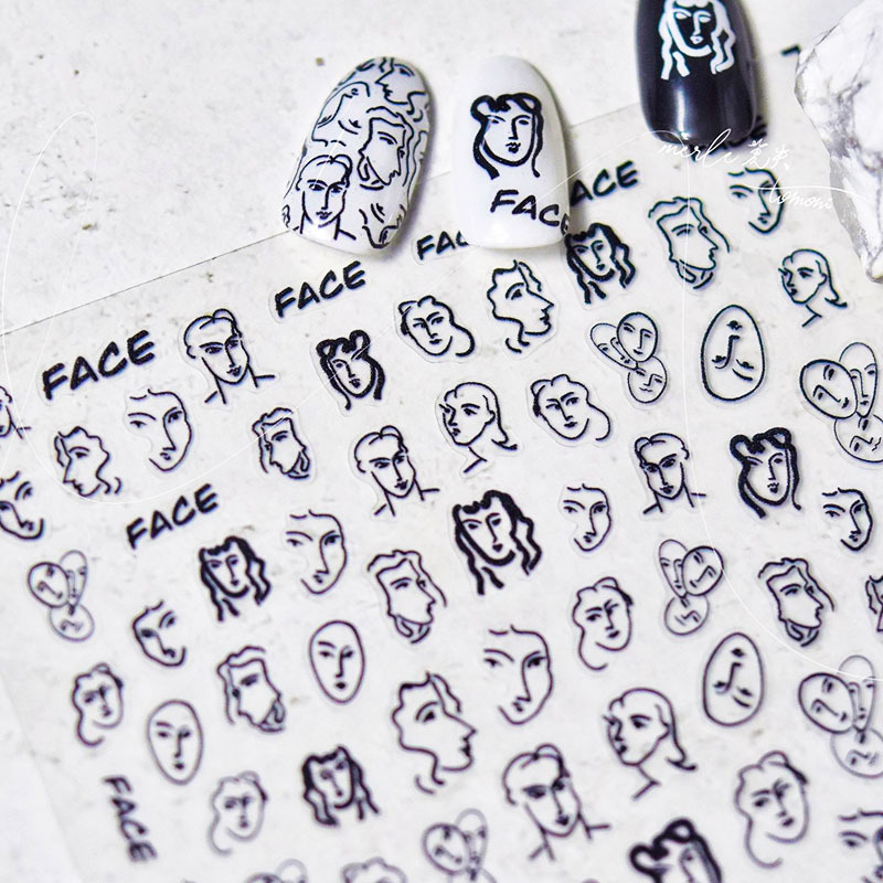Art Portrait Nail Stickers Tomoni Thin Tough Adhesive Transparent Black and White Portrait Nail Stickers Nail Art Accessories