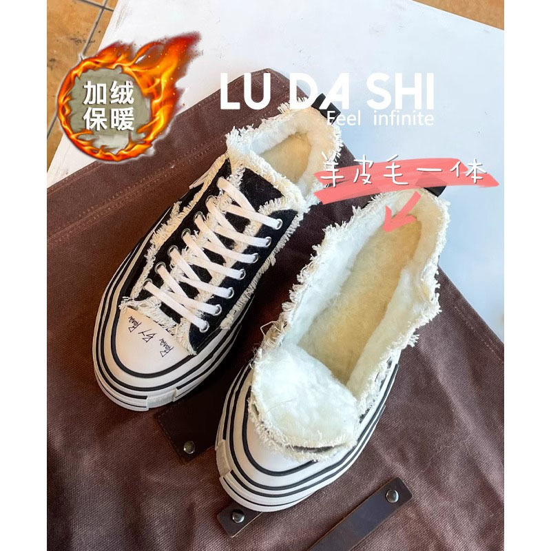 高品質の純粋なオリジナル Wu Jianhao キャンバスシューズ男性と女性のための厚いベルベットのカップル乞食の靴莆田靴|undefined