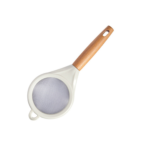 ins wooden handle baking fine mesh stainless steel powdered sugar sieve filter spoon flour sieve juice soy milk filter spoon