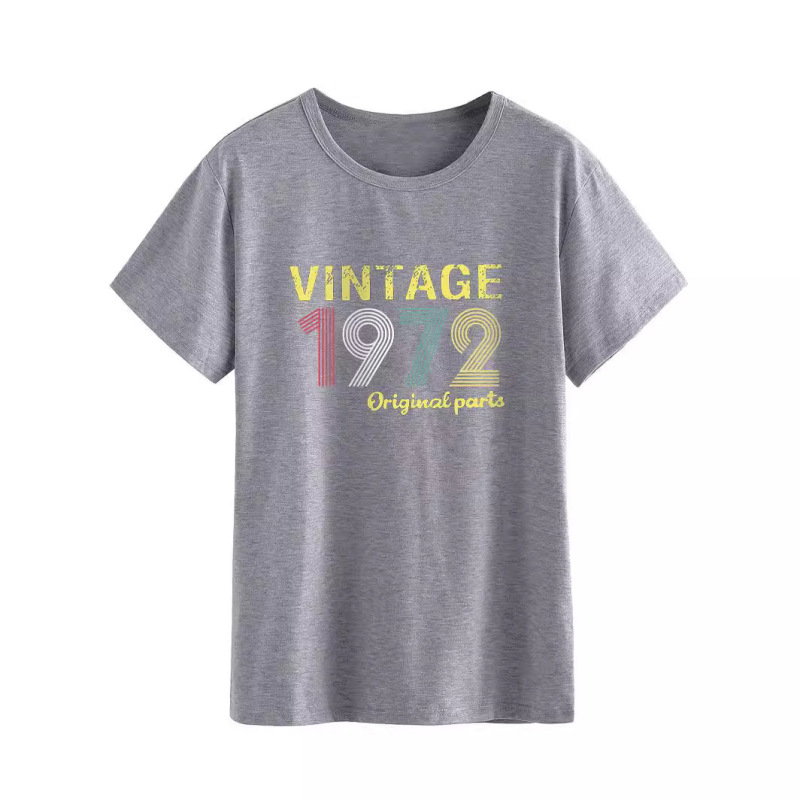 Vintage 1972 Original Parts Casual European and American Street Style New Round Neck Short-Sleeved T-Shirt for Women