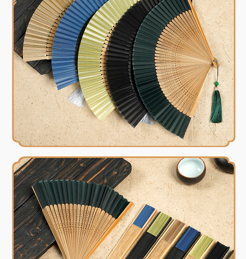 Head Green Fan Frame Bamboo Fan Hollow Silk Archaic Folding Fan Women's Scenic Spot Chinese Style Gifts Folding Fan Printable Logo display picture 1