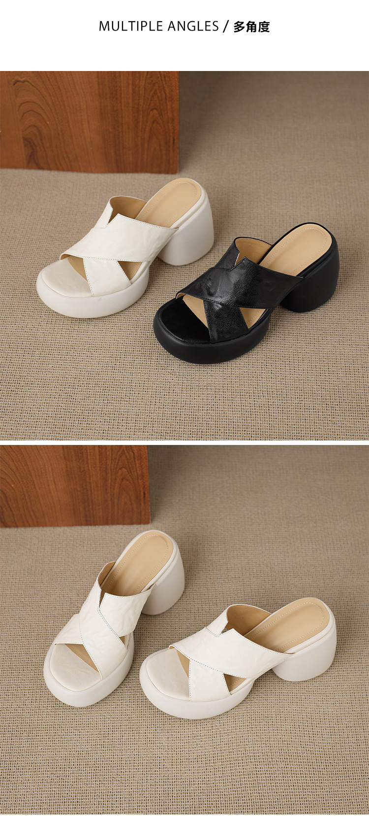 Sandal cao gót nữ quai chéo hở mũi đế platform đế dày gót 9 cm — màu đen, màu trắng ngà chi tiết 12