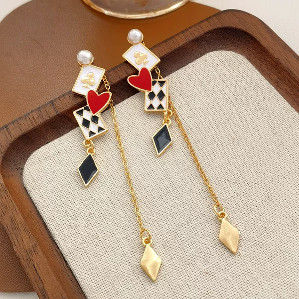 Personalized Contrasting Color Niche Design Long Earrings Fashionable Earrings Heart-Shaped Pearl Earrings