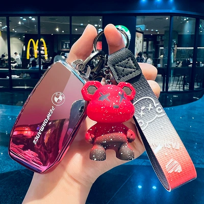 women's i3 three 325li four 530 car: Car key bag - model-f-gradient-pink-key-cover-red-violent-bear