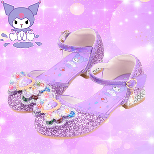 Girls' Flats Spring & Fall New Kidsren's Crystal Shoes Cartoon Kuromi Crystal Shoes Baotou Little Girl High Heels