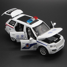 1:32警車模型兒童玩具車合金燈光音樂回力六開門警車玩具
