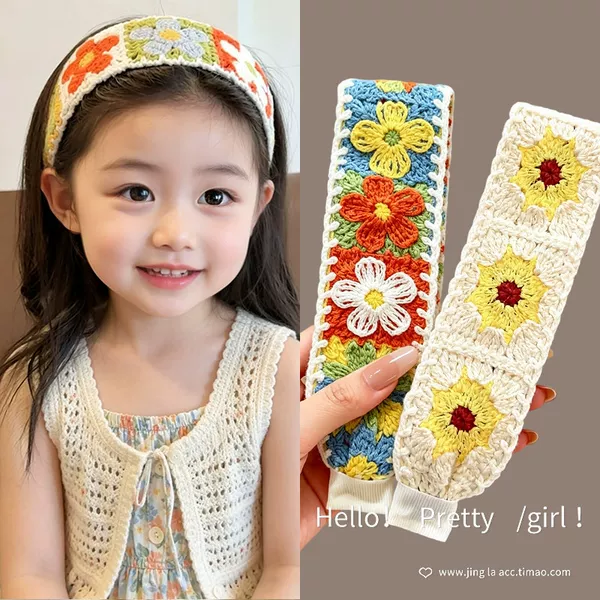 Children's Magic Tape Knitted Wool Wide-Brimmed Headband for Girls, Face-Washing Hairband, Bangs and Stray Hair Organizing Tool