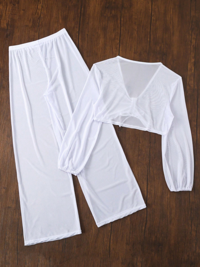 Women's Long Sleeve Swimsuit Solid Colour Casual Swimwear_voghion.com