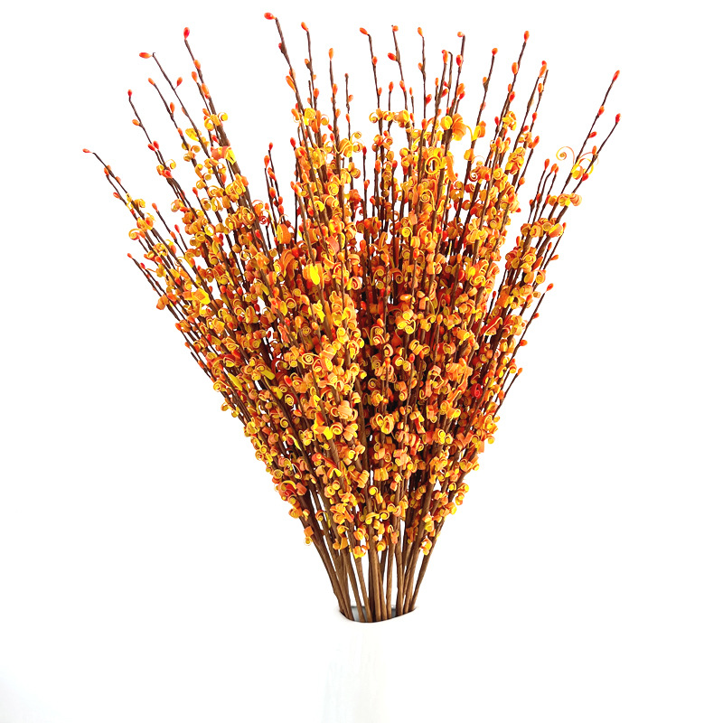 12叉加密秋季装饰仿真茉莉花桔色泡沫花感恩节丰收节梅花迎春花枝